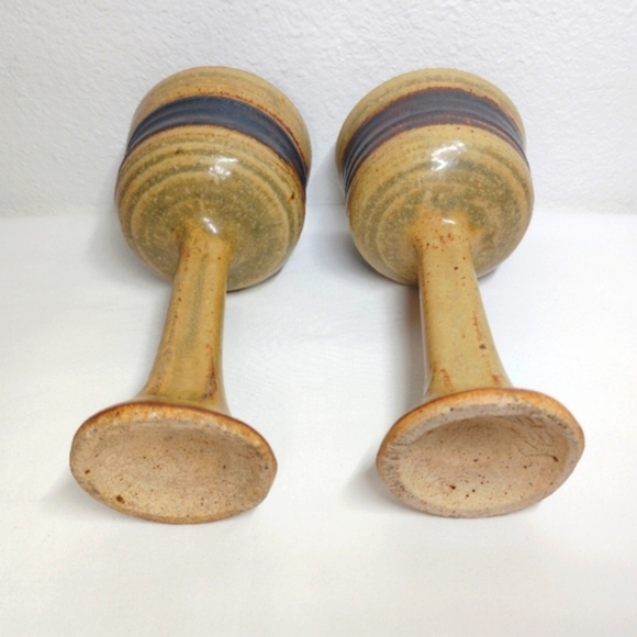 Marj Peeler Pottery Wine Goblet Clay Chalice Earthenware Vintage Folk Art Pair 2 - Picture 5 of 13